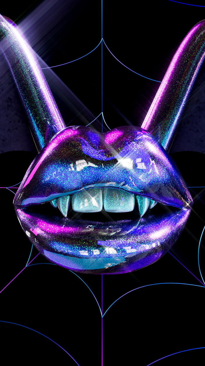 Close up of glitter chrome Bat Lips Wallpaper 02
