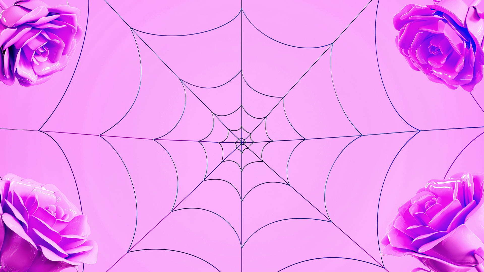 Light Mode: Pastel pink with iridescent spiderweb and pink roses 4k Wallpaper 01