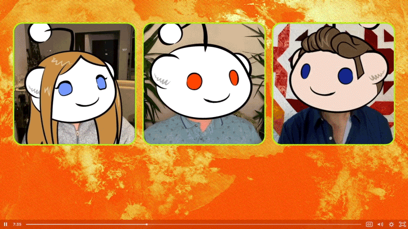 animated snoo avatar overlayed on video call footage